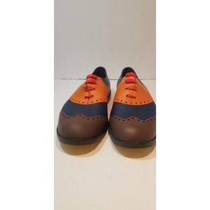 BIION Saddles Spikeless Golf Shoes Orange/blue/brown Men Medium sz 8 / Women 10